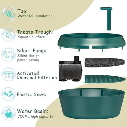 Reptile Water Drinking Fountain, Automatic Circulation, Low Noise, Energy Saving, Feeding Trough Included, Waterfall Design, Adjustable