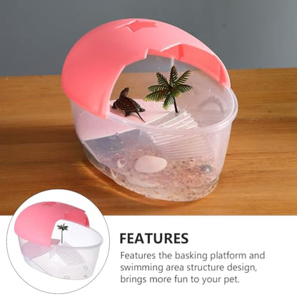 Turtle Tank Small Plastic Reptile Habitat Box with Basking Platform and Swimming .84X6.69X6.10 Inches Indoor Tortoise Terrarium for Amphibians and Small Pets