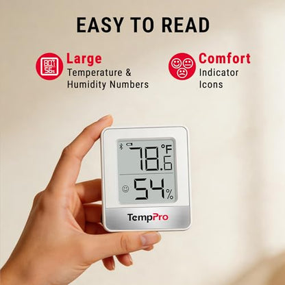 TempPro TP349 Bluetooth Hygrometer Thermometer for House, 260FT Indoor Temperature and Humidity Monitor with APP Alerts, 2-Year Data Export for Bedroom, Greenhouse, Nursery, Cellar