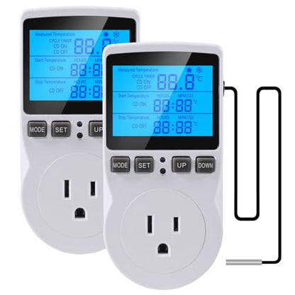 UMLIFE 2Pack Digital Thermostat Temperature Controller Electric Digital Thermostat Heating Cooling Control Mode Timer 1800W 120V 15A Greenhouse Heater with Thermostat Backlit Display - style: 2PCS