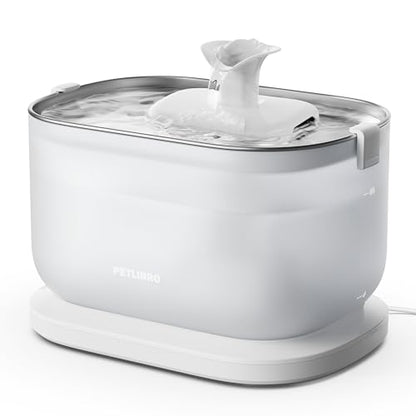 PETLIBRO Cat Water Fountain Stainless Steel Tray, Wireless Pump Cat Fountain, Ultra Quiet Pet Water Fountain, 2.5L Automatic Water Dispenser for Cats, Dual Flow Cat Water Dispenser Easy to Clean - size: 2.5L Fountain