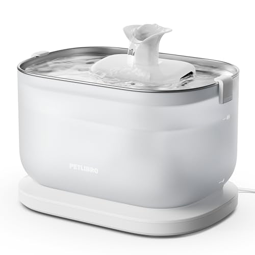 PETLIBRO Cat Water Fountain Stainless Steel Tray, Wireless Pump Cat Fountain, Ultra Quiet Pet Water Fountain, 2.5L Automatic Water Dispenser for Cats, Dual Flow Cat Water Dispenser Easy to Clean - size: 2.5L Fountain