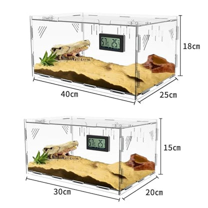 Acrylic Reptile Breeding Box Terrarium Cage Tank, 15.7"x9.9"x7.1", with Temperature Hygrometer, for Small Reptiles, Snakes, Insects, Home Office - size: Reptile-Tank-L(No Tray)