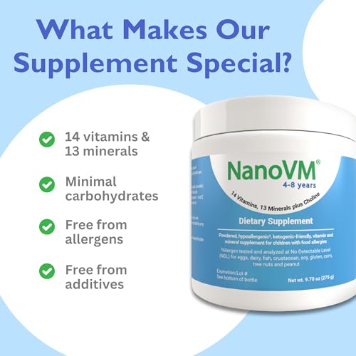 4-8 Years, Allergen-Free Kids Multivitamin, Unflavored Powdered Vitamins, Multivitamin Powder with 14 Vitamins & 13 Minerals, Low-Carbohydrate Vitamin Supplements, 275g - Solace Nutrition - style: 4-8