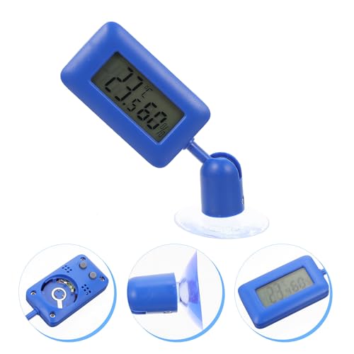 KALLORY Reptile Temperature and Humidity Meter with 360° Rotary Suction Cup, Digital Temperature and Humidity Monitor for Terrariums, Night Light Display, Blue for Bearded Dragon
