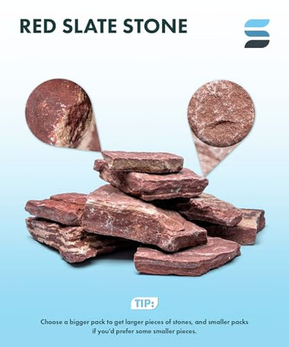 Natural Slate Stone for Aquariums, Fish Tanks, Terrariums, Aquascaping and Amphibian Enclosures, Mix of Large and Medium Size Rocks - by SubstateSource (5 Pounds, Red River)