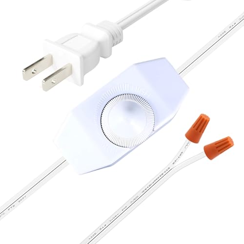 2Pack Rotary Dimmer Switch 5.9 ft Extension AC Power Cord Plug Cable for Halogen and Incandescent Bulbs lamp, Compatible with LED dimmable Lights, UL Listed White - color: Dimmer Switch Cord, 2Pack, White