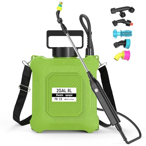 Upgraded 2-Gallon Battery Sprayer Used for Fertilizer, Pesticides, Weeds & Pests, – USB Charging, 6 Nozzles, 2 Speeds, Retractable Wand, Adjustable Shoulder Strap (Green) - color: Green