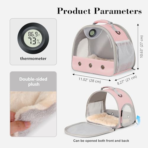 Bearded Dragon Travel Backpack Carrier with Reptile Thermometer and Humidity Gauge Lizard Travel Cage Space Capsule Clear Bubble Window Astronaut Reptile Bag for Ball Python (Pink, Carrier+I LSH) - color: Pink, size: Carrier+I LSH