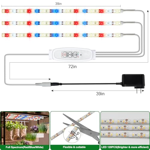 DBFAIRY Grow Strip Lights Plug-in LED Full Spectrum Plant Grow Light Strip | 3.28FT/ 120 LED,with Timer Dimmable