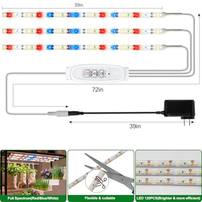 DBFAIRY Grow Strip Lights Plug-in LED Full Spectrum Plant Grow Light Strip | 3.28FT/ 120 LED,with Timer Dimmable