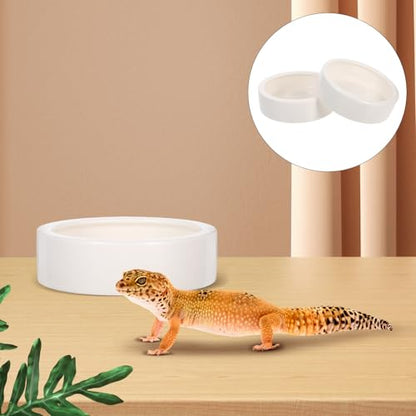 SECFOU Reptile Feeding Bowls Anti-Escape Design 2 Pcs Ceramic Space-Saving Round Bowls for Lizards and Small Reptile Animals for Terrarium Use