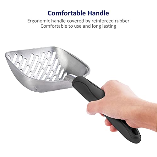 WePet Cat Litter Scoop, Aluminum Alloy Sifter, Kitty Metal Scooper, Deep Shovel with Diagonal Sifting Hole, Long Handle, Kitten Poop Lifter for Litter Box, Large Size, Black Handle - color: #06 Black, size: Large