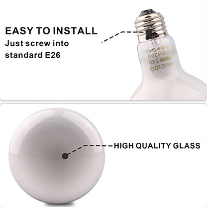 Aiicioo Reptile Basking Light Bulb - 100W Reptile Heat Lamp 2 Pack UVA Daylight Amphibians Basking Bulb for Bearded Dragon Turtle Hermit Crab Gecko Lizard Daylight - color: ['White'], size: ['100W']