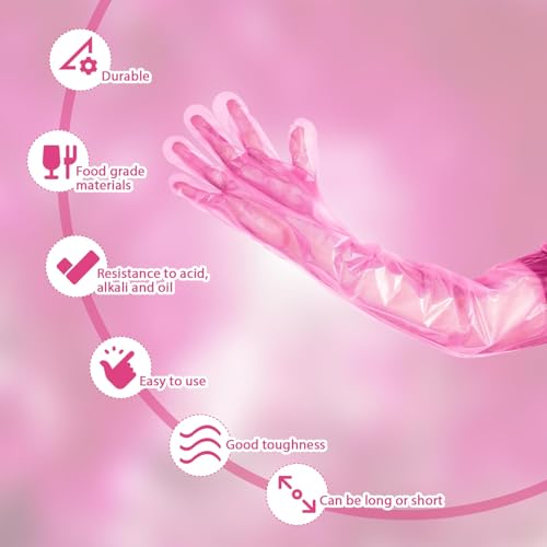 50 Pcs Disposable Dressing Gutting Gloves 35 Inch Shoulder Length Field Dressing Gloves Veterinary Insemination Glove - color: Pink