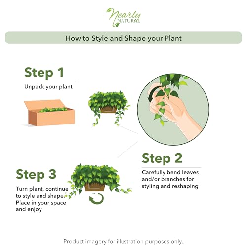 Nearly Natural 15in. Pothos Ledge Plant (Set on Foam) Silk Plant,Green