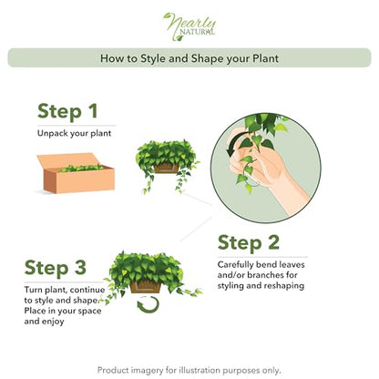 Nearly Natural 15in. Pothos Ledge Plant (Set on Foam) Silk Plant,Green