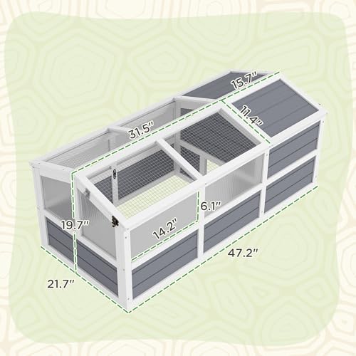 Professional Durable Tortoise Habitat Outdoor with Base-Free Design, Sliding Access Doors, Polycarbonate Sun Panel Windows, LightGray