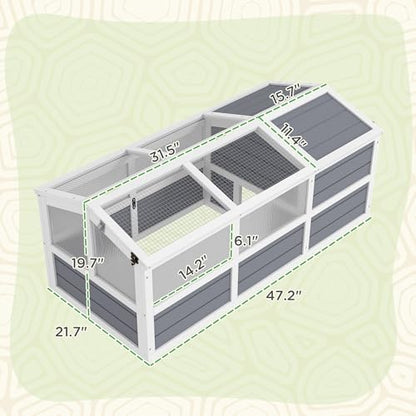 Professional Durable Tortoise Habitat Outdoor with Base-Free Design, Sliding Access Doors, Polycarbonate Sun Panel Windows, LightGray