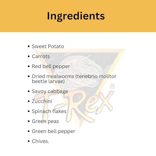 T-Rex Bearded Dragon Food Gourmet Blend – All-Natural Dried Vegetables & Insects, Protein-Included Plant-Based Reptile Diet, Easy to Prepare, 4 oz