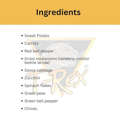 T-Rex Bearded Dragon Food Gourmet Blend – All-Natural Dried Vegetables & Insects, Protein-Included Plant-Based Reptile Diet, Easy to Prepare, 4 oz