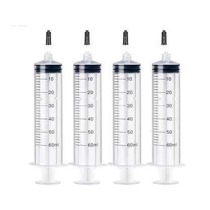 4 Pack 60 ml Syringe for Liquid Without Needle,Luer Lock Syringes with Cap, Individually Wrapped,Measurement for Scientific Labs,Measuring Liquids,Pet Feeding,Oil or Glue Applicator (B 4 Pack 60ml) Luer Lock - size: B 4 Pack 60ml