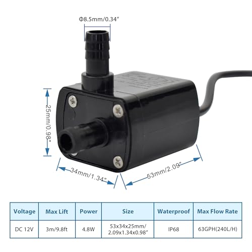 CONQUERALL 12V DC Solar Fountain Pump 63GPH 9.8ft 4.8W with 3.3ft Tube for Water Garden and Aquarium - color: 12v 4.8w 240l/H 3m Head