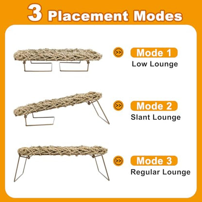Bearded Dragon Hammock - Reptile Tank Accessories with Adjustable Metal Legs - Natural Seagrass Basking Platform Bed Habitat for Lizards, Leopard Gecko, Snake, Turtle, Hermit Crab and Frog (Rectangle)