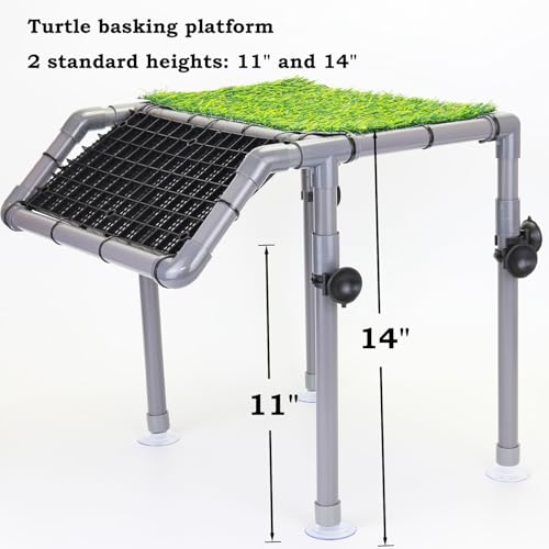 Extra Large Turtle Basking Platform, Sturdy Standing Dock with Non-Slip Ramp & Artificial Grass, Turtle Tank Accessories, Fits 50/65/75/90/125 Gal Tanks, Gray/Black - size: Basking Platform 13.4" W × 10" D