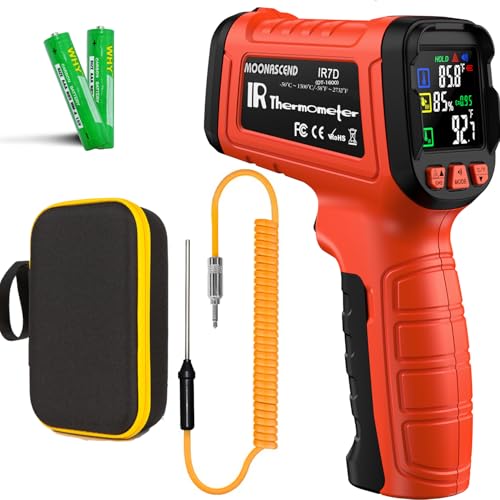 -58°F to 2732°F Infrared Thermometer Temperature Gun, 50:1 Laser Thermometer Gun for Oven, HVAC, Humidity Measurement Wood, Wall, IR Temp Gun for Engine, Forging, Industrial & Home - color: Orange/-58°F to 2732°F and -4°F to 932°F