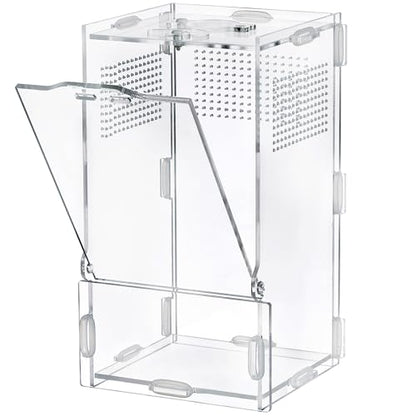 VERTUPET 4"x4"x8" Acrylic Jumping Spider Enclosure, Clear Arboreal Reptile Habitat Tank with Secure Locking Latch for Frogs, Crickets, and Snails, New