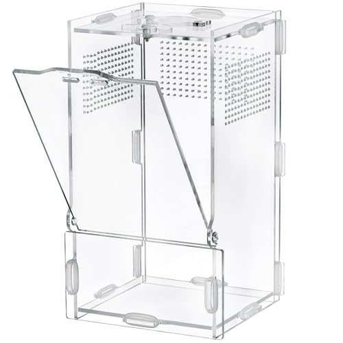 VERTUPET 4"x4"x8" Acrylic Jumping Spider Enclosure, Clear Arboreal Reptile Habitat Tank with Secure Locking Latch for Frogs, Crickets, and Snails, New