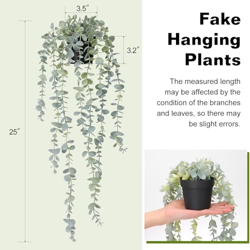 COCOBOO 1pcs Artificial Hanging Plants, Fake Potted Eucalyptus Faux Hanging Plant for Wall Room Home Indoor Outdoor Shelf Decor - size: 5.9in-24in
