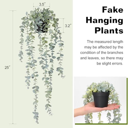 COCOBOO 1pcs Artificial Hanging Plants, Fake Potted Eucalyptus Faux Hanging Plant for Wall Room Home Indoor Outdoor Shelf Decor - size: 5.9in-24in