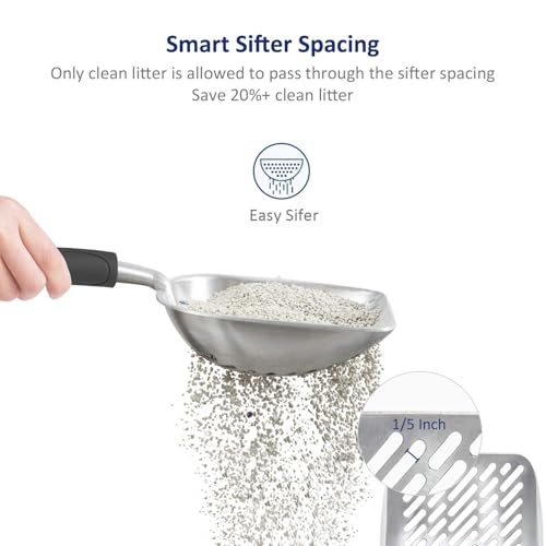 WePet Cat Litter Scoop, Aluminum Alloy Sifter, Kitty Metal Scooper, Deep Shovel with Diagonal Sifting Hole, Long Handle, Kitten Poop Lifter for Litter Box, Medium Size, Black Handle - color: #06 Black, size: Medium