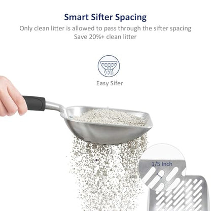WePet Cat Litter Scoop, Aluminum Alloy Sifter, Kitty Metal Scooper, Deep Shovel with Diagonal Sifting Hole, Long Handle, Kitten Poop Lifter for Litter Box, Medium Size, Black Handle - color: #06 Black, size: Medium