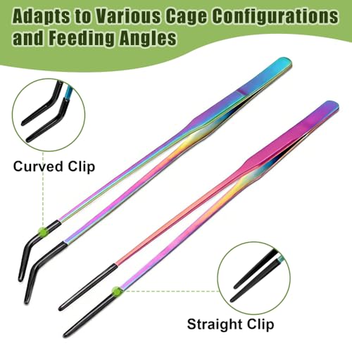 2PCS Stainless Steel Feeding Tongs, Long Handle Straight & Curved Tweezers with Soft Silicone Tips for Reptile Gecko Aquarium Plant Terrarium - color: Silver And Red Vinyl Tip