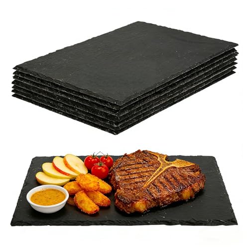 8 Pack 12 inch*8 inch Cheese Boards Black Slate Charcuterie Boards,Slate for Laser Engraving Natural Food Contact Safe Stone,Suitable for Gourmet Platter of Meat, Fruit, Party, Appetizers - size: 12" x 8"