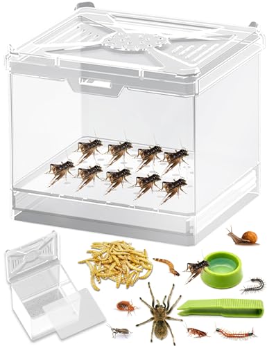 Cricket Keeper – Stackable Insect Habitat for Crickets, Dubia Roaches, Mealworms, Transparent Ventilated Cage, Easy Clean Critter Keeper for Reptiles, Lizards, Snakes, Live Feeder Insect Container