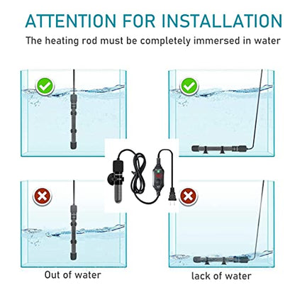 Small Submersible Aquarium Heater,Adjustable Mini Fish Tank Heater 25/50/100/150/200/300 Watts with External Temperature Controller, LED Display, Smart Memory, Used for 1-60 Gallons - size: 300 Watts
