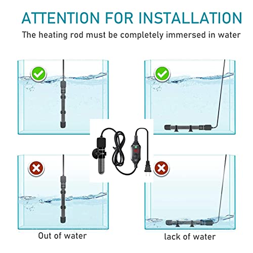 Mini Submersible Aquarium Heater,200 Watts Adjustable Fish Tank Heater, Built-in Thermometer, External Temperature Controller, Smart Memory, Used for 1-60 Gallons (200 Watts) - size: 200 Watts