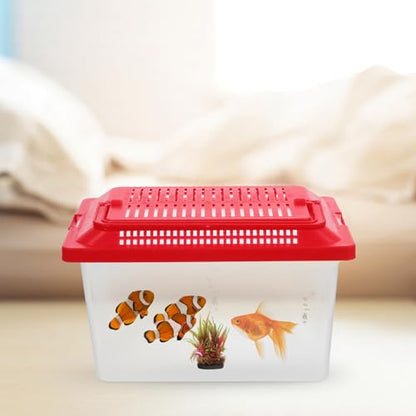POPETPOP Portable Fish Tank Handheld Transparent Turtle Box Plastic Aquarium for Small Pets Hamsters Reptiles Compact Lightweight Terrarium