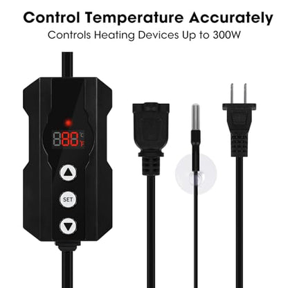 Reptile Dimming Thermostat, Temperature Controller, 300W, Extend Bulb Life, Ideal for Use with Heat Lamp, Digital Thermostat for Reptiles Tank, Designed Specifically for Light-Emitting Heater