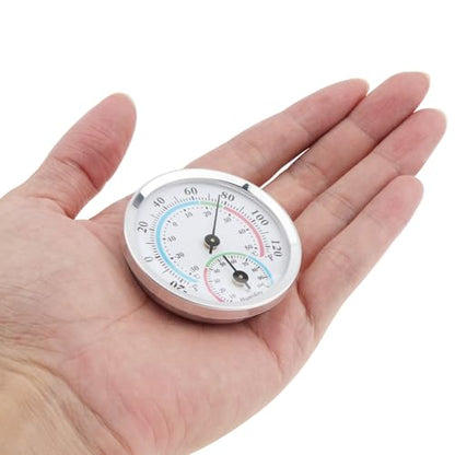 Mini Indoor Thermometer Hygrometer Analog 2 in 1 Temperature Humidity Monitor Gauge for Home, Wall, Room, Outdoor, Offices, Display Mechanical (Silver)