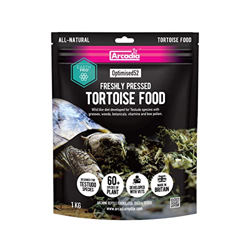 Arcadia Optimised52 Freshly Pressed Tortoise Food 1KG – All-Natural Tortoise High Fiber Diet with 52 Species of Grasses Herbs and Flowers, Complete Reptile Food with Bee Pollen, Calcium and Probiotics