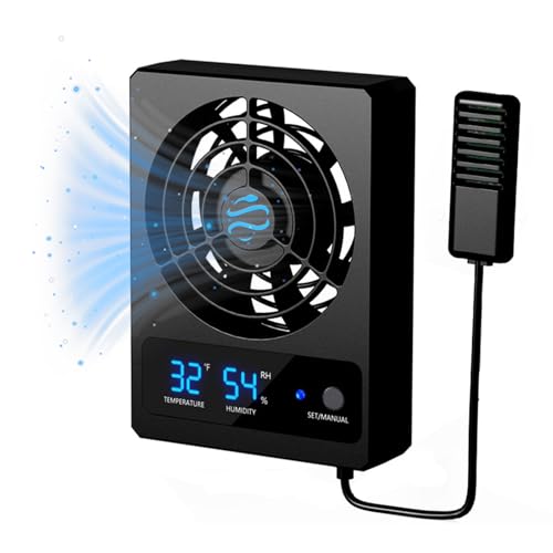 Reptile Ventilation Fan with Humidity Control & High Temp Alarm, Smart Hygrometer for Bearded Dragon, Leopard Gecko, Snake Tank – Quiet Fan with Dual LED Display for Reptile Enclosure - size: Single fan