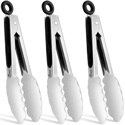 Hotec Mini Stainless Steel Kitchen Tongs for Cooking - 7-Inch Small Serving Tongs Metal Food Tongs Non-Slip Grip - size: 7-Inch