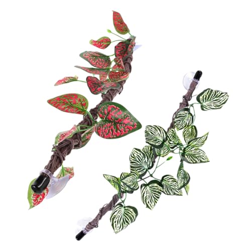 Mobestech 2pcs Artificial Reptile Vines with Suction Cups, Flexible Fake Branches for Snake and Lizard Terrarium Climbing Environment Decoration, Green Jungle Vine Accessories for Amphibians