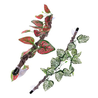 Cabilock 2pcs Artificial Reptile Jungle Vines with Flexible Climbing Branches and Suction Cups for Terrarium Decoration, Snake Climbing Accessories for Lizards, Frogs, Geckos, and Spiders