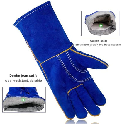 Animal Handling Leather Gloves Kevlar Gauntlet for Saftey Against Cats, Birds, Snakes (16 inches - (Pack of 1 Pair) - color: Blue-yellow